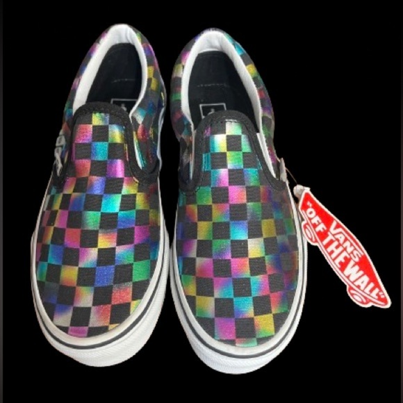 NWT, Vans iridescent black check kids slip on (youth size 1.5) - Picture 1 of 5